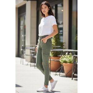 Spanx Womens Army Olive Pull On Cargo Ankle Utility Jeans Pants Petites XL XLP